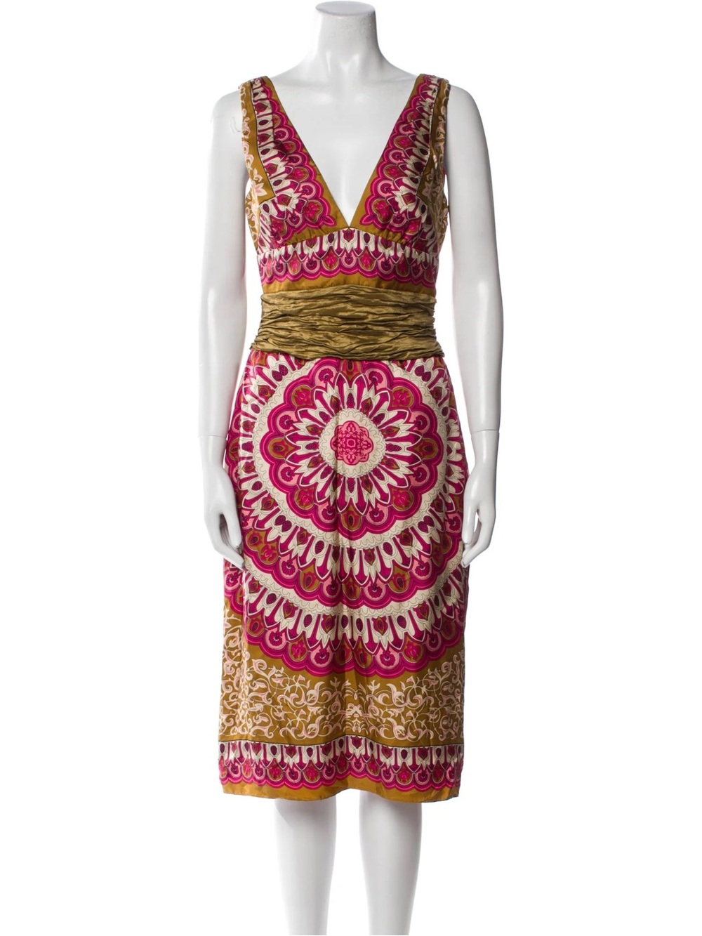 Nicole Miller Vintage Y2K Silk Midi Cocktail Dress 6 Sleeveless Pink Bronze